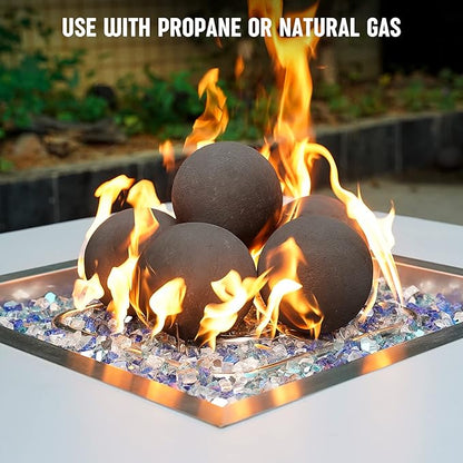 Stanbroil Ceramic Balls - 5” Round Fire Stones for Fire Pit Fire Bowl and Fireplace - Set of 6, Black
