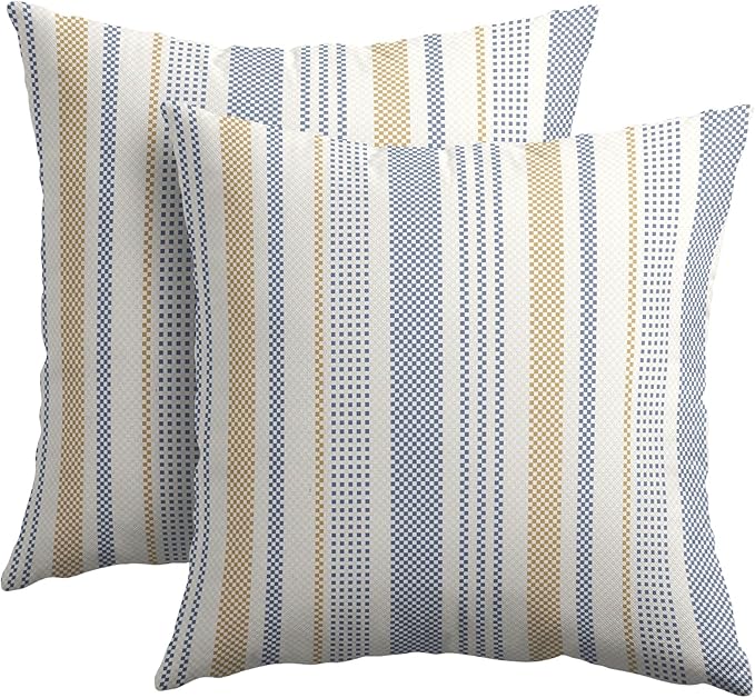 Blue Yellow Pillow Covers 22x22 Set of 2 Geometric Striped Print Partten Decorative Outdoor Boho Pillowcases with Zipper Rustic Decoration Farmhouse Sofa Couch Throw Cushion Cover Bed Decor