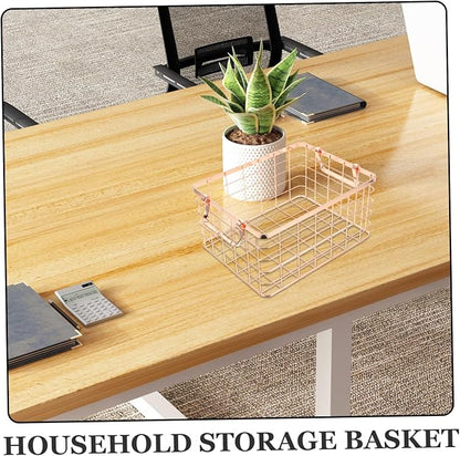 GLEAVI Nordic Style Wire Basket with Handle Iron-art Storage Organizer for Home and Office Decorative Storage Solution for Toys and Blankets