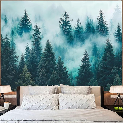 Haibimen Monet Nature Forest Tapestry Wall Hanging Green Tree Mushroom Landscape Tapestries for Bedroom Watercolor Aesthetic Wallpaper Decor for Living Room (forest-4, 80''×60'')
