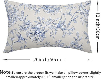White Blue Chinoiserie Pillow Covers 12x20 Set of 2 Decorations Vintage Floral Throw Pillow Covers Boho Decor Rustic Pillowcases Farmhouse Pattern Soft Cozy for Sofa Bed Chair Home Decorative