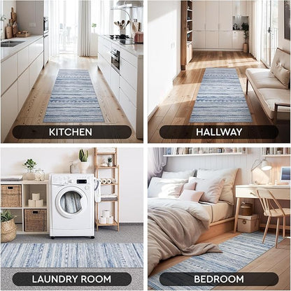 2x8 Runner Rug Machine Washable Non Slip Area Rug Distressed Neutral Moroccan Boho Rug Ultra Soft Floor Runners for Hallways for Entryway Laundry Room Kitchen, Blue
