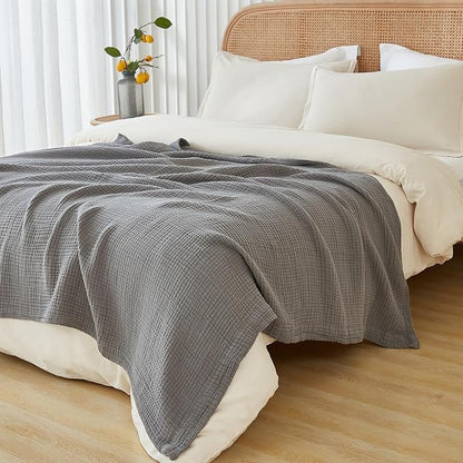 EMME Cotton Muslin King Blanket Big Oversized Bed Layering Bedspread Coverlet Breathable Gauze Soft Lightweight Blankets (Grey, 120"x94")