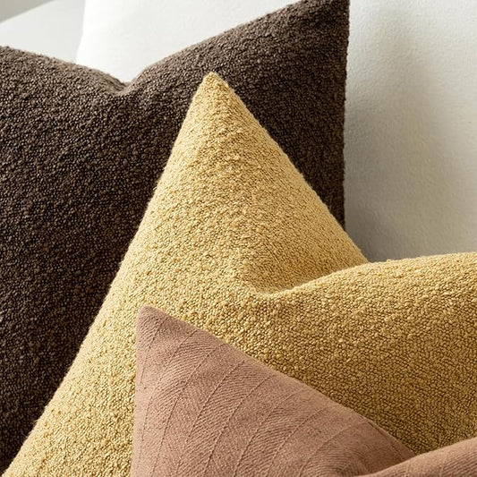 MIULEE 18x18 Inch Decorative Pillow Covers for Couch Bed Set of 2 Textured Boucle Neutral Winter Throw Pillows Gold Accent Solid Cushion Pillowcases Sofa Livingroom Home Decor