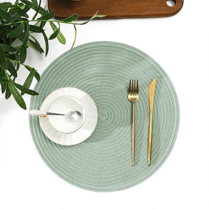 SHACOS Round Placemats Set of 4 Woven Braided Table Placemats 15 inch Cotton Polyester Place Mats Washable Table Mats Indoor Outdoor, Sage Green