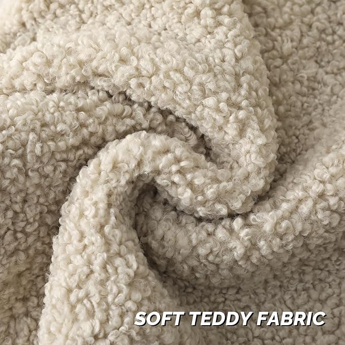 FUTEI Beige Throw Pillow Covers 18x18 Inch Set of 2,Furry Faux Fur Teddy Boucle Textured Cushion Covers,Soft Fluffy Decorative Pillow Case,Home Decor for Couch Bed Living Room Office Car