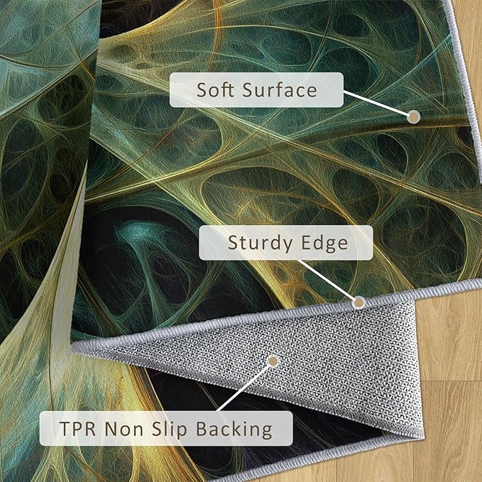 Fractal Art Throw Rug 2x3, Washable Abstract Swirl Rugs for Entryway Bedroom Kitchen, Optical Illusion Area Rug for Home Decor, Non Slip Backing Indoor Floor Mat Carpet with Gripper
