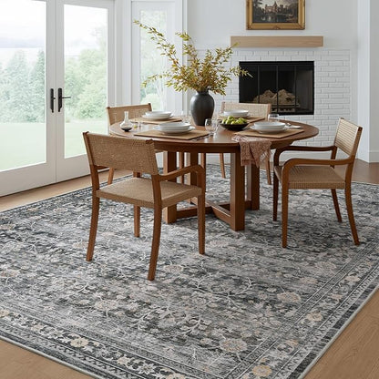 MontVoo-Vintage Area Rug 6X9 Grey Rugs for Living Room-Soft Distressed Printed Rugs for Bedroom-Non Slip Carpet-Machine Washable Rug for Dining Room Living Room Bedside Office