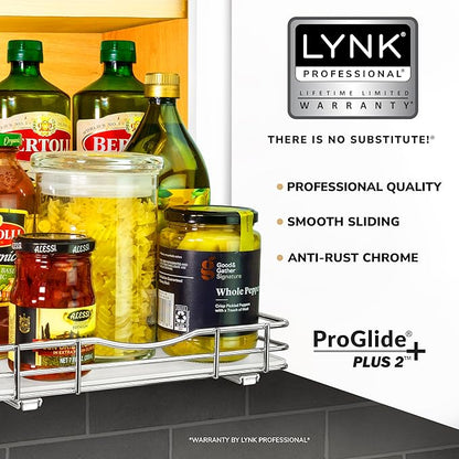 LYNK PROFESSIONAL® Pull Out Spice Rack Organizer for Inside Kitchen Cabinets - 10-3/8 inch Wide - Slide Out Drawer – Chrome Sliding Spice Cabinet Organization Shelf Racks - 1 Tier
