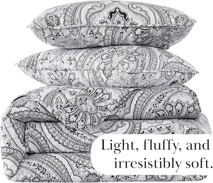 Southshore Fine Living, Inc. Paisley Quilt Bedding Set, Black Quilt Queen Size, Boho Bedspread, Farmhouse Bedding 3-Piece Set with Two Matching Quilted Pillow Shams, Full/Queen Coverlet, Black