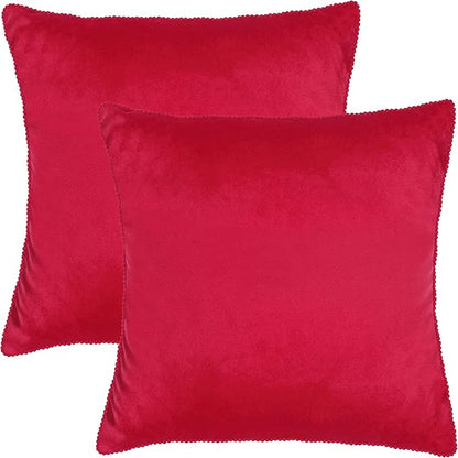 ACCENTHOME Velvet Throw Pillow Cover 18x18 Inch (Pack of 2) Decorative Cushion Case for Couch Sofa Bedroom Car | Soft Silky Pillowcases Cozy Home Decor | Luxury Farmhouse Solid Red Pillow Covers