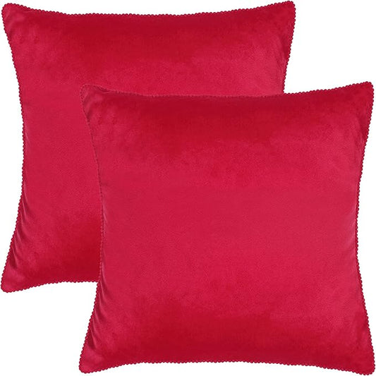 ACCENTHOME Velvet Throw Pillow Cover 18x18 Inch (Pack of 2) Decorative Cushion Case for Couch Sofa Bedroom Car | Soft Silky Pillowcases Cozy Home Decor | Luxury Farmhouse Solid Red Pillow Covers
