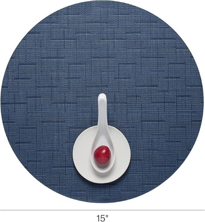 Chilewich Bamboo Placemats Set of 4 - Round Woven Placemats - Reusable, Stain-Resistant, Indoor/Outdoor Tabletop Protection - 15" - Lapis
