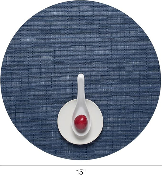 Chilewich Bamboo Placemats Set of 4 - Round Woven Placemats - Reusable, Stain-Resistant, Indoor/Outdoor Tabletop Protection - 15" - Lapis