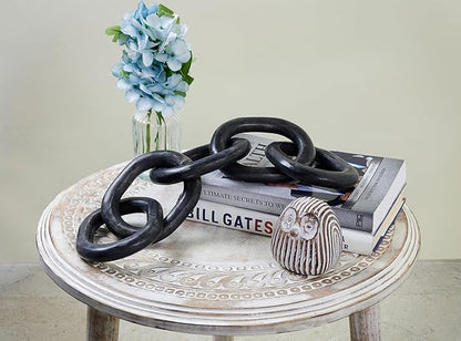 Wood Chain Link Decor Hand Carved 5-Link Wood Knot Decorative Chain, Rustic Link Decorative Object Large Wooden Chain for Home Living Room Coffee Table Farmhouse BLK 16 x 4 x 2