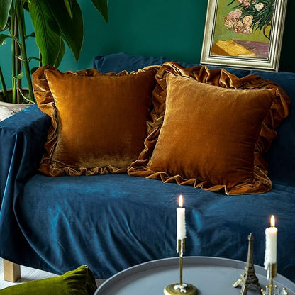 Velvet Throw Pillow Cover Soft Decorative Luxurious Solid Square Cushion Case for Sofa Couch Bedroom Farmhouse,Pack of 2, 18 x 18 Inches, Golden Camel