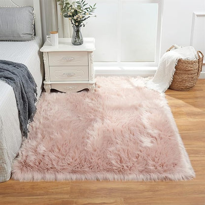 EasyJoy Ultra Soft Fluffy Shaggy Area Rug Faux Fur Rug Chair Cover Seat Pad Fuzzy Area Rug for Bedroom Floor Sofa Living Room (4 x 6 ft Rectangle, Pink)