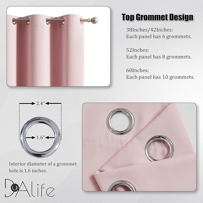 DUALIFE Baby Pink Grommet Room Darkening Curtains 60 x 96 Inches, 2 Panels