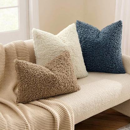 MIULEE Pack of 2 Throw Pillow Covers 20x20 Inch Neutral Navy Blue Faux Fur Decorative Sherpa Pillow Covers Fuzzy Accent Soft Sheepskin Fleece Cushion Cases for Boho Home Decor Couch Living Room Bed