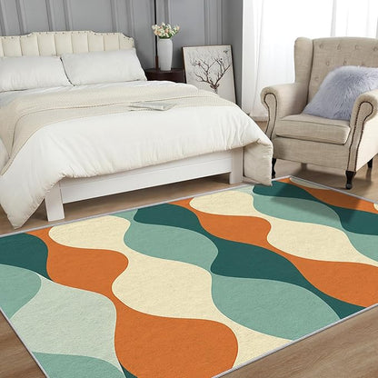 Mid Century Rug Orange - Mid Century Contemporary Area Rug, 5x7 Rug, Abstract Colorful Geometric Rug & Home Decor, Retro Wave Carpet & Room Decor, Washable Non Slip Anti Skid Rugs