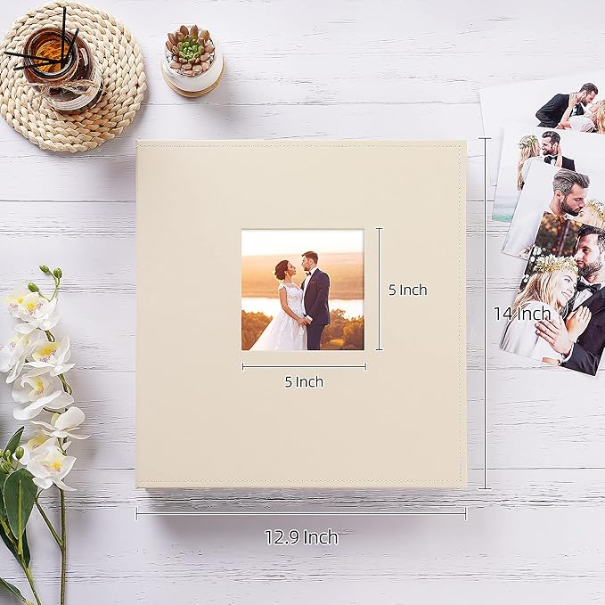potricher Photo Album 4x6 600 Photos Leather Cover Large Capacity Picture Albums with 600 Horizontal and Vertical Pockets for Family Wedding Anniversary and Baby (Beige)