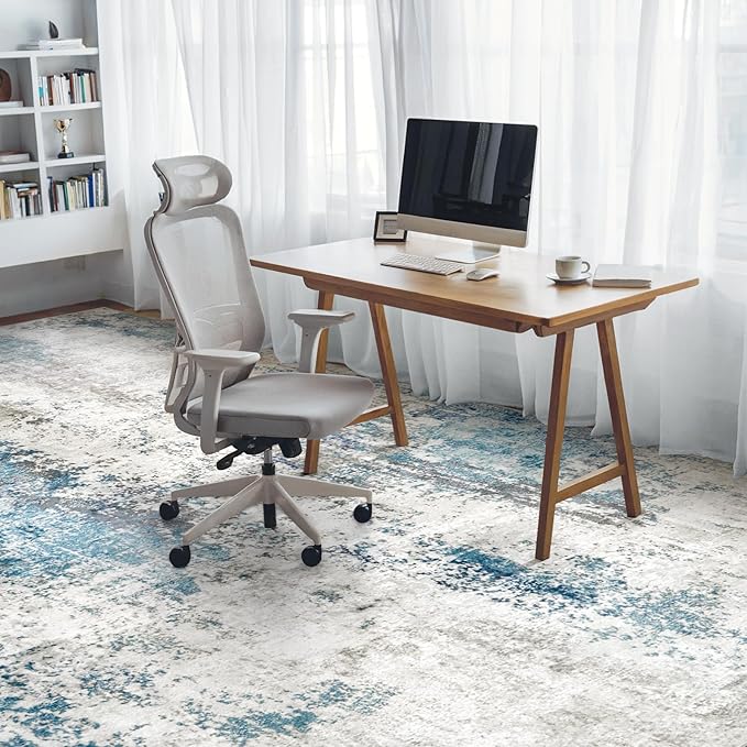 Washable Area Rug for Living Room 6x9 - Neutral Modern Abstract Rugs, Soft Non Slip Thin Carpet with for Bedroom, Under Dining Room Table, Home, Office, Dorm - Blue Gray