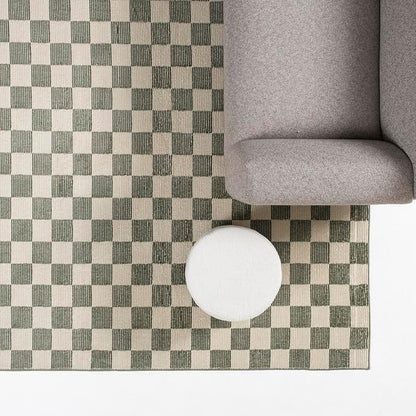 Revival Rugs Gambit 7'10"x10' Checkered Rug Washable Area Rug for Living Room Bedroom - 100% Recycled Oeko-TEX Certified, Medium Pile, Green, Beige