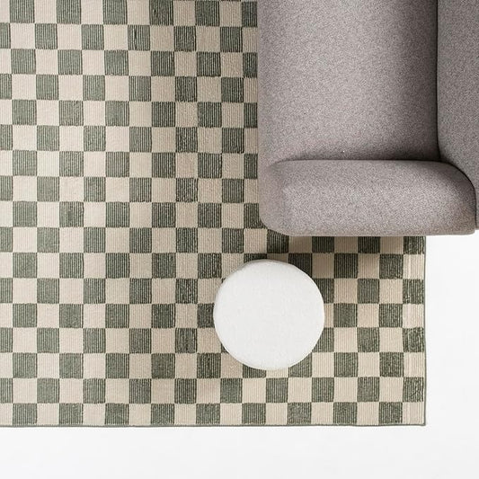 Revival Rugs Gambit 7'10"x10' Checkered Rug Washable Area Rug for Living Room Bedroom - 100% Recycled Oeko-TEX Certified, Medium Pile, Green, Beige