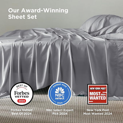 Bedsure King Size Sheet Set, Cooling Sheets, Rayon Derived from Bamboo, Deep Pocket Up to 16", Breathable & Soft, Bed Sheets, Hotel Luxury Silky Bedding for Hot Sleepers, Silver Grey