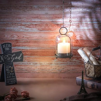 7.5" High Versatile Modern Metal Hurricane Lantern with Handmade Sturdy Glass Dome in Rustic Brown for 2" Pillar Candle & Plants, Industrial, Farmhouse, Shabby Chic (Brown, 4" x7.5 for 2" Pillar)