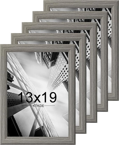 KTKDE 13x19 Picture Frame Set of 5, Wooden frames grey, Vertical & Horizontal Wall Hanging for Wall Display,Studio Gallery Photo Frame for Photos, Posters & Art Prints