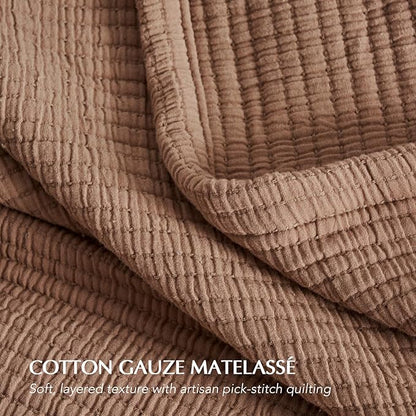 EVERGRACEHOME Cotton Gauze King Bedspread, Ultra Soft Prewashed Pick Stitch Matelassé Coverlet, Lightweight Textured Oversized King Quilt Bedding Set for All Season, with 2 Shams, Terracotta Clay