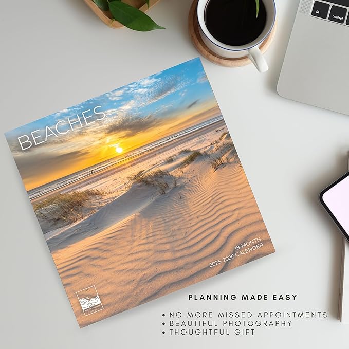 Beach Calendar 2026 | 12" x 24" Open | Giftable Paradise Calendar 2026 | Thick & Sturdy Paper for Planning | Pacific Waters Press (Beaches)