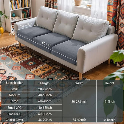 Hokway Stretch Couch Cushion Covers, 3 Piece Individual Sofa Cushion Slipcovers，Jacquard Sofa Seat Slipcover Set, Non-Slip Protector for Cushion (Grey,Small-3PC)