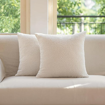 GEEORY Decorative Throw Pillow Covers 16x16 Inch Pack of 2,Textured Boucle Neutral Cushion Cases for Bed Couch Sofa, Accent Accent Mordern Farmhouse & Minimalist Home Decor (White) GE01-16