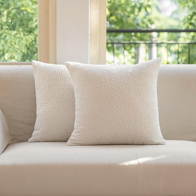 GEEORY Decorative Throw Pillow Covers 22x22 Inch Pack of 2,Textured Boucle Neutral Cushion Cases for Bed Couch Sofa, Accent Accent Mordern Farmhouse & Minimalist Home Decor (White) GE01-22