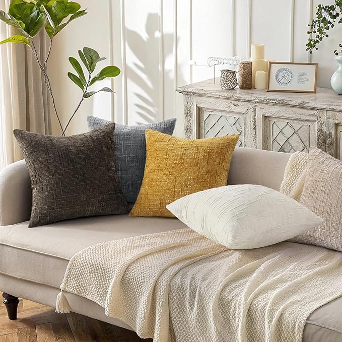 decorUhome Spring Dark Brown Chenille Euro Sham Throw Pillow Covers 22x22 Set of 2 Textured Slubby Couch Pillow Covers Farmhouse Accent Modern Neutral Decorative Pillow Cases for Bed Sofa Living Room