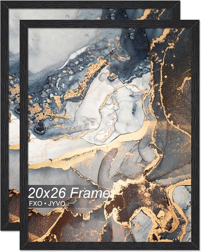 Engineered Wood 20 x 26 Frame Set of 2, Black Picture Frame for 20x26 Inch Poster Puzzle Photo, Light Weight 20by26 Poster Frame with Wood-grain for Wall - 2 Pack/Black/20 x26