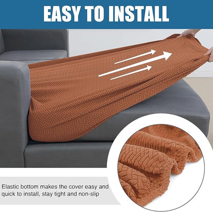 Smiry Waterproof Couch Cushion Covers, Stretch Jacquard Sectional Couch Covers, L Shape Chaise Lounge Sofa Slipcover, Washable Elastic Furniture Protector for Pets, Kid (Chaise Cover, Rust)