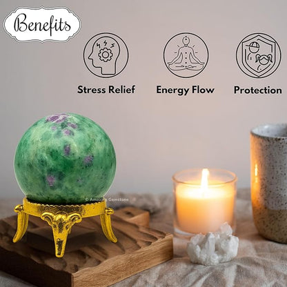 Amazing Gemstone Ruby Fuchsite Crystal Ball with Stand - 1.5 Inches Crystal Sphere Meditation Balls for Witchcraft and Decorative Balls