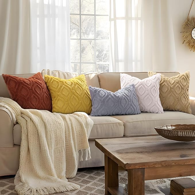 decorUhome Spring Throw Pillow Covers 20x20 Inch Set of 2, Soft Plush Faux Wool Rust Solid Couch Pillow Covers, Accent Farmhouse Neutral Square Pillow Cases for Sofa Bed Living Room