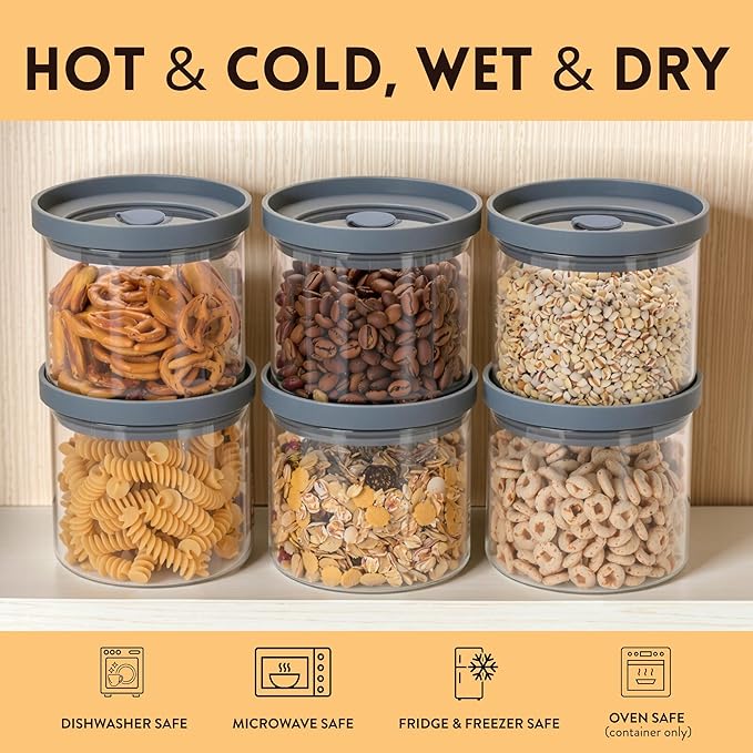Glass Canisters with Airtight Lids Set of 6 (17.5 oz) - Borosilicate Glass Jars for Overnight Oats, Meal Prep & Pantry Storage, Stackable, BPA-Free, Dishwasher Safe Kitchen Containers