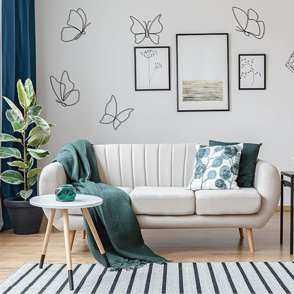 Hotop 6 Pieces Metal Butterfly Wall Decor Metal Wall Art Heart Hanging Decorations Wire Flowers Decals Decor for Kitchen Bathroom Indoor Outdoor Wedding Birthday Party (Classic,Black)