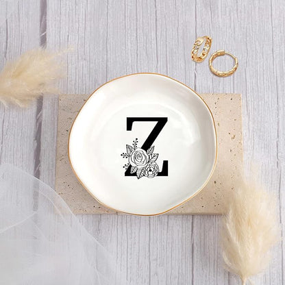 JoycuFF Initial Z Ceramic Jewelry Tray, Bridesmaid Bride Gifts, Mothers Day Christmas Anniversary Engagement Birthday Gifts for Women Couples, Trinket Dish for Rings Earrings Necklaces Bracelets Keys