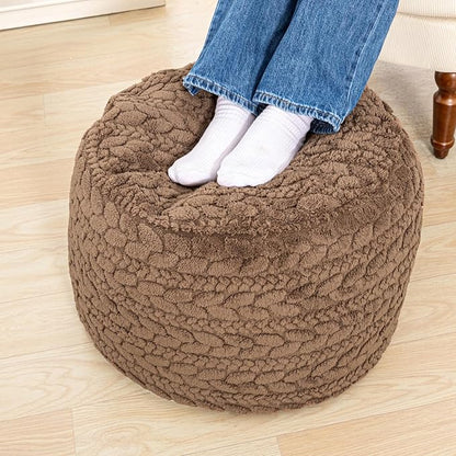 Unstuffed Ottoman Pouf Cover – Round Faux Fur Footstool Plush Floor Pouf (No Filler Included) Perfect for Living Room, Bedroom, or Office Lounge (Coffee, 26x26x18 in)