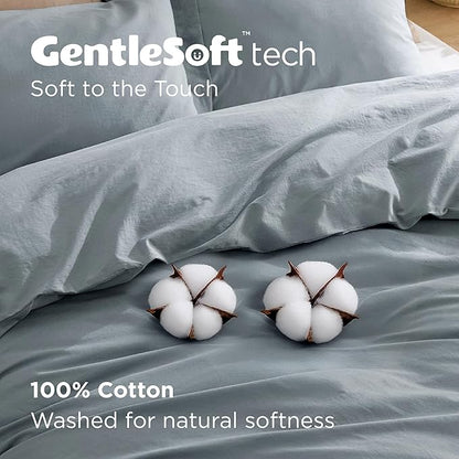 Bedsure 100% Washed Cotton Duvet Cover King Size - Dusty Blue Minimalist Cotton Duvet Cover Linen Like for All Seasons - GentleSoft™ Plain Simple Bedding (Dusty Blue, King, 104"x90")