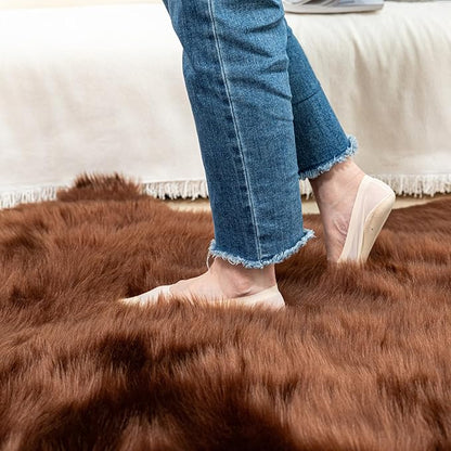 Brown Bear Rug Faux Cowhide Rug Animal Print Area Rug Faux Sheepskin Fur Carpet Decor for Living Room Brown 5.1x6.1 Feet