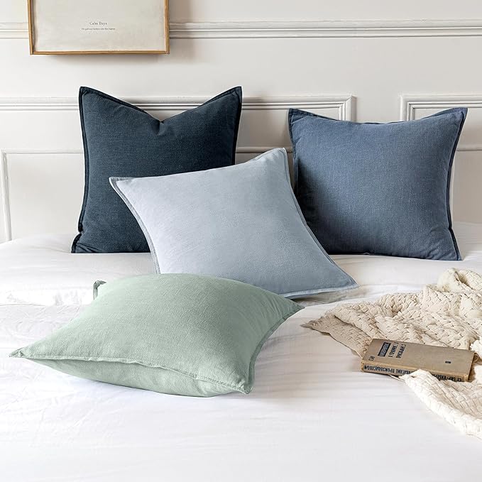 MIULEE Decorative Linen Pillow Covers 24x24 Inch Blue Ashes Boho Farmhouse Neutral Couch Throw Pillows for Bed Pack of 2 Accent Modern Pillowcase Sofa Livingroom Home Decor