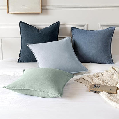 MIULEE Decorative Linen Pillow Covers 22x22 Inch Blue Ashes Boho Farmhouse Neutral Couch Throw Pillows for Bed Pack of 2 Accent Modern Pillowcase Sofa Livingroom Home Decor