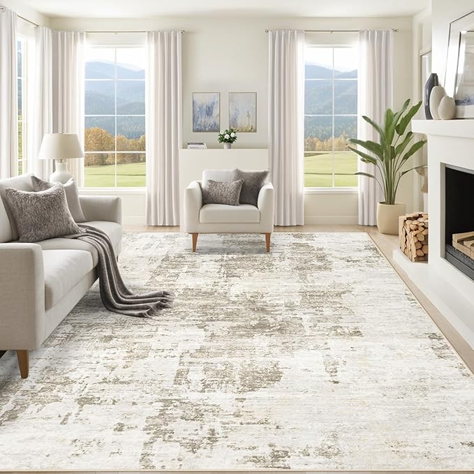 8x10 Area Rugs for Living Room, Washable Modern Abstract Large Area Rug Neutral Soft Non Slip Kids Rug Stain Resistant Indoor Carpet for Bedroom Nursery Dining Room Playroom Office(BeigeBrown, 8'x10')